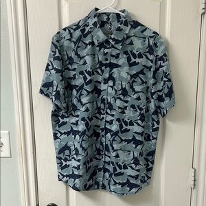 Blue Camouflage Casual Button Down Shirt
